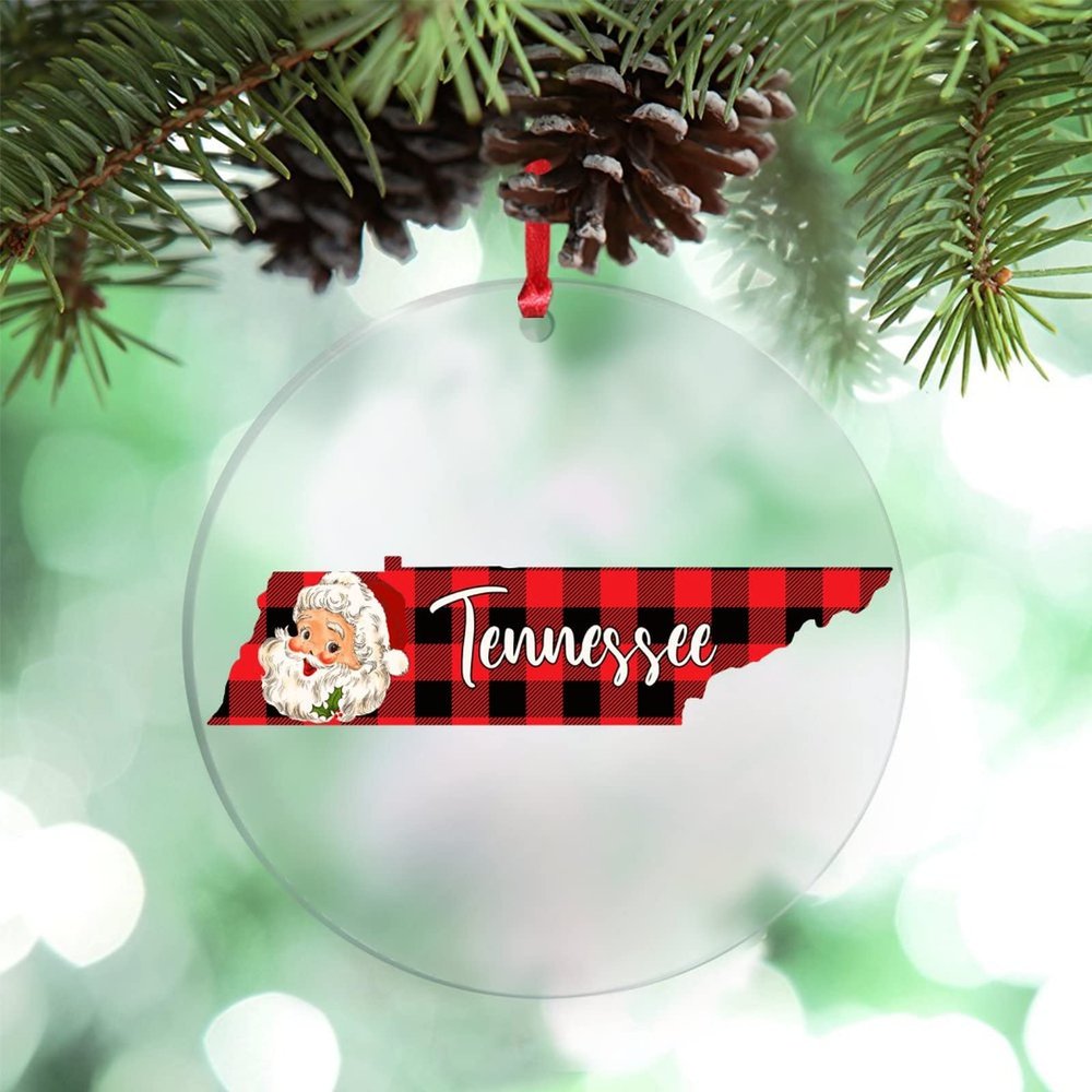 Tennessee Christmas Ornaments Buffalo Plaid Map Cute Santa Ornament for Christmas Tree Decor Home State Personalized Christmas Ornaments 2022 City Souvenir Christmas Keepsake Xchange Gift