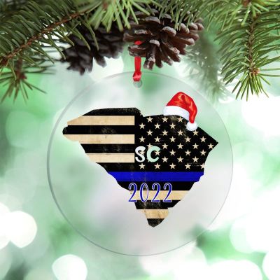 South Carolina Home State Ornament for Christmas Tree Decor Navy Striped Flag Christmas Ornament 2022 City Souvenir Acrylic Hanging Ornaments Holiday Christmas Keepsake New Year Gifts