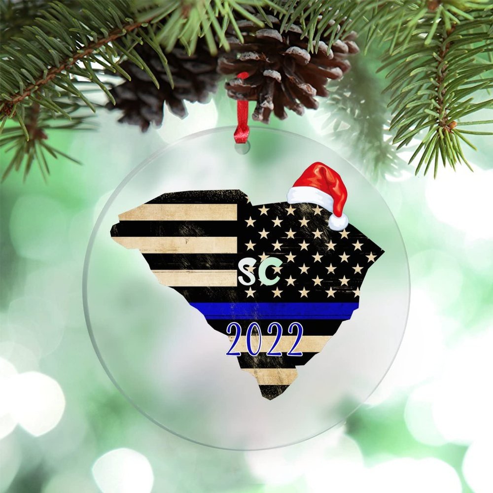 South Carolina Home State Ornament for Christmas Tree Decor Navy Striped Flag Christmas Ornament 2022 City Souvenir Acrylic Hanging Ornaments Holiday Christmas Keepsake New Year Gifts