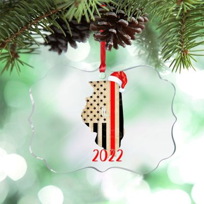 Red Striped Flag Christmas Ornaments 2022 Illinois State Ornament for Christmas Tree Decor Sweet Home City Souvenir Acrylic Personalized Christmas Ornaments Christmas Keepsake Xmas Gift
