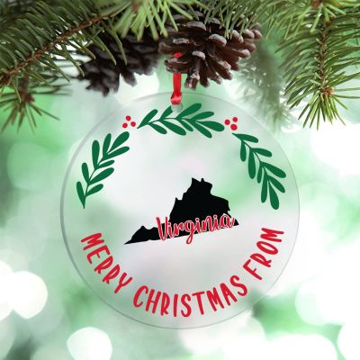 Merry Christmas Wreath Christmas Ornaments Virginia America State Personalized Christmas Ornaments 2022 Christmas Decorations for Tree Country City Souvenir Holiday Christmas Keepsake New Year Gifts