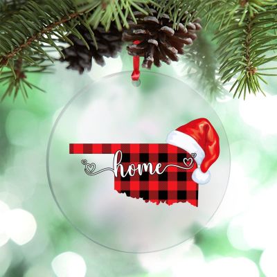 Buffalo Plaid Map Christmas Hat Christmas Ornaments 2022 Oklahoma State Ornaments for Christmas Trees Sweet Home Acrylic Personalized Christmas Ornaments Christmas Keepsake Long Distance Xmas Gift