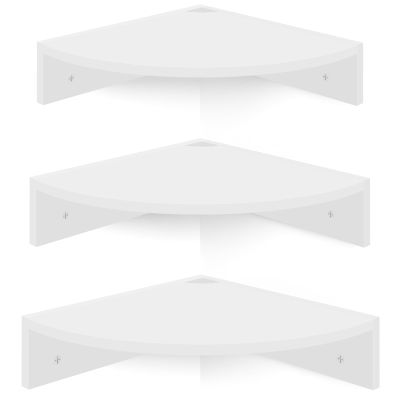 Homode Floating Corner Shelves, Set of 3 Wood Corner Wall Shelves with Wire Hole, 12 Inch Deep Hanging Corner Display Shelf for Living Room, Kitchen, Bedroom, White