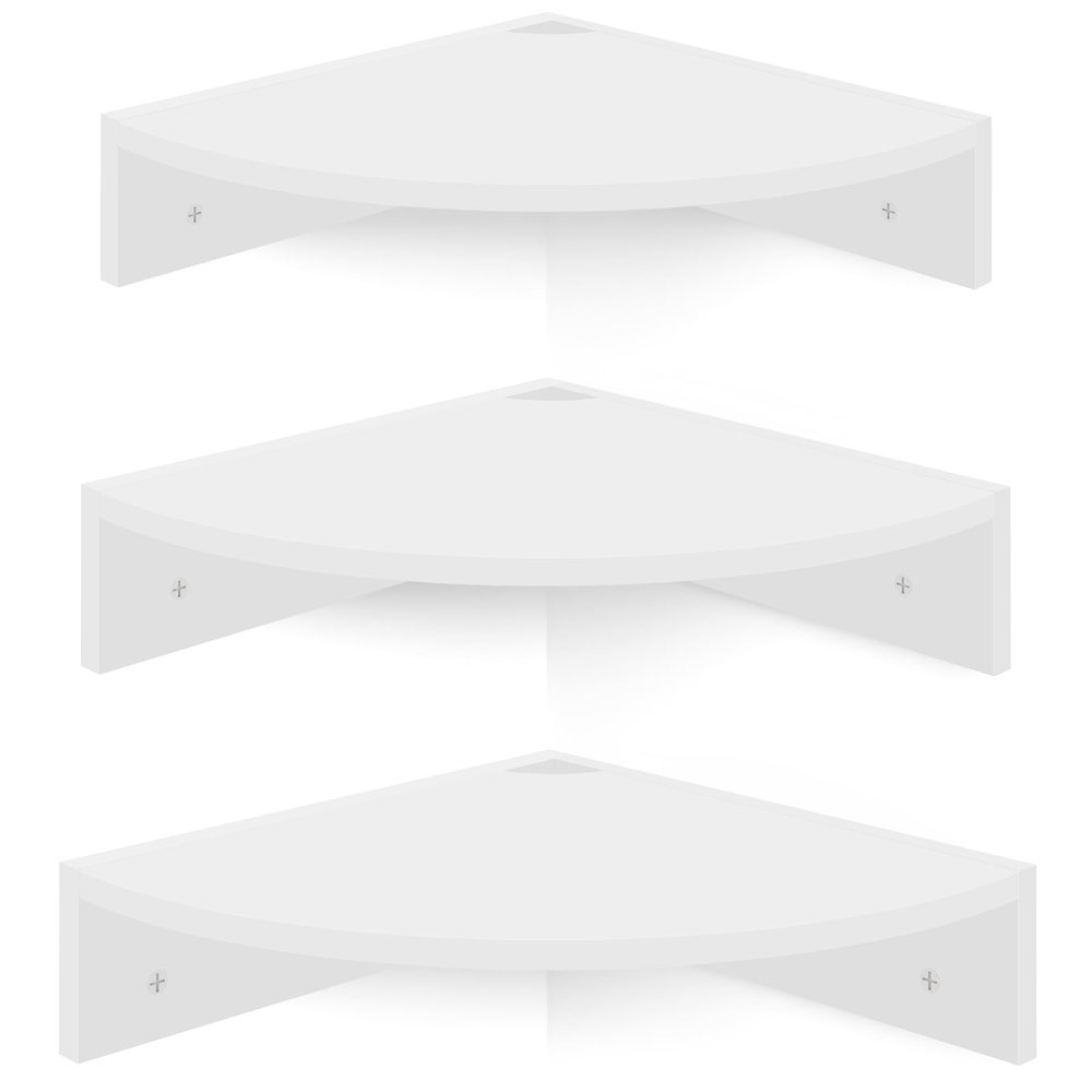Homode Floating Corner Shelves, Set of 3 Wood Corner Wall Shelves with Wire Hole, 12 Inch Deep Hanging Corner Display Shelf for Living Room, Kitchen, Bedroom, White