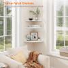 Homode Floating Corner Shelves, Set of 3 Wood Corner Wall Shelves with Wire Hole, 12 Inch Deep Hanging Corner Display Shelf for Living Room, Kitchen, Bedroom, White view 4