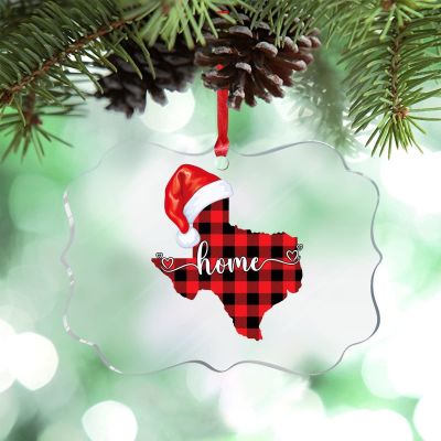 Texas Home State Christmas Tree Ornaments Buffalo Plaid Map Christmas Hat Christmas Ornament 2022 City Souvenir Acrylic Hanging Ornaments Holiday Christmas Keepsake New Year Gifts