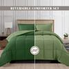 Elegant Comfort 3-Piece Reversible Comforter Set, All Season Cozy, Soft Down Alternative, Quilted - Box Stitched - Duvet Insert with 4 Corner Tabs, Comforter with Shams, Queen, Hunter Green/Sage view 2