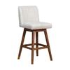 Armen Living Basila Modern Farmhouse 30" Seat Height Swivel Bar Stool for Kitchen Island Counter in Brown Oak Wood with Beige Fabric view 1