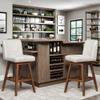 Armen Living Basila Modern Farmhouse 30" Seat Height Swivel Bar Stool for Kitchen Island Counter in Brown Oak Wood with Beige Fabric view 2