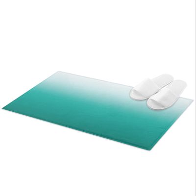BOSIJOY Fluffy Bath Rug Turquoise Gradient Art,Non Slip Shag Carpet Soft Floor Door Mat Teal Ombre Minimalism,Absorbent Entrance Rugs for Kitchen Bathroom Living Room 24x35In