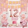12th Birthday Decorations Rose Gold for Girls Women, Sweet 12th Foil Balloon Birthday Decoration Almost A Teenager Banner Tinsel Curtain Balloon Happy Birthday Sash Cake Topper Birthday Decoration Kit view 2