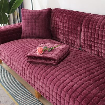 XSlive Flannel Sofa Cover Couch Covers Soft Cozy Plush Plaid Quilted Sectional Couch Cover Anti-Slip Sofa Slipcover for Dogs Cats Pet Love Seat Recliner Cover, 1 Piece (WineRed,43"x63")