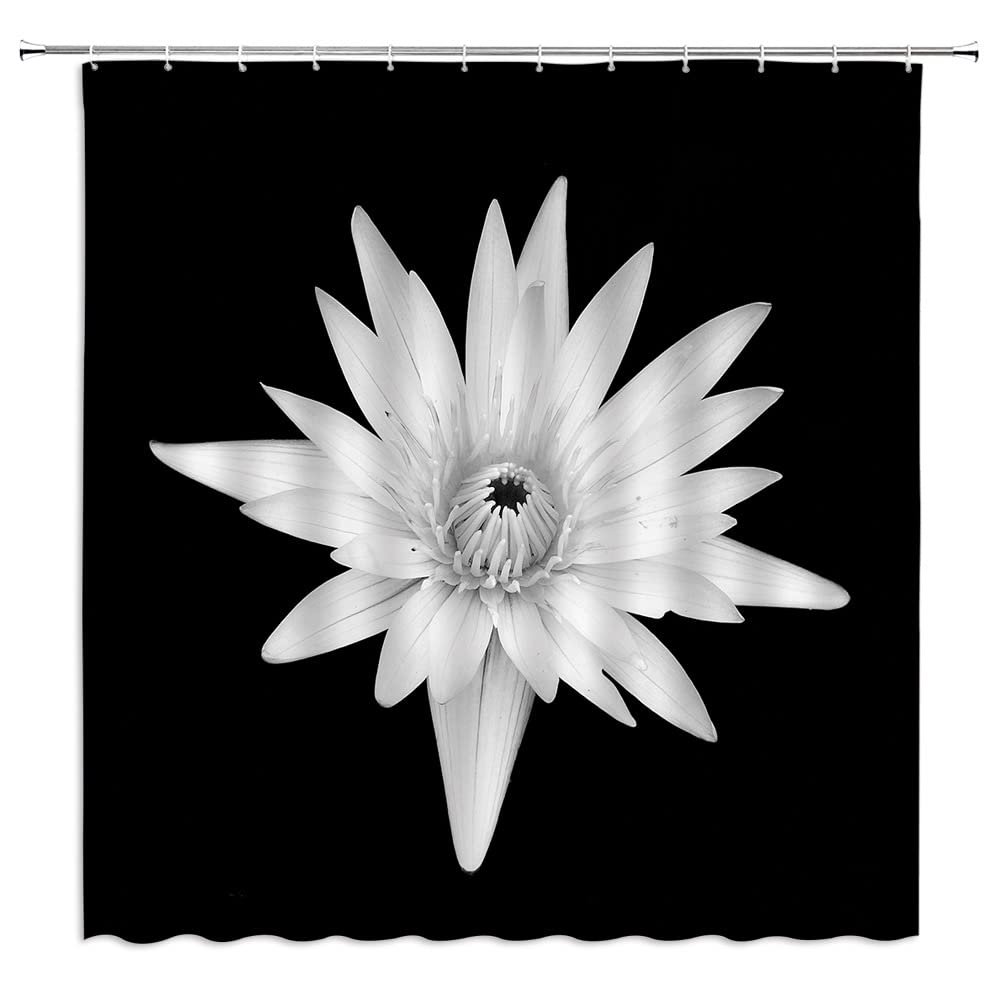 ASVEAS Black and White Flower Shower Curtain Elegant Floral on Black Background Modern Simple Unique Design Art Women Girls Fabric Bathroom Decor Set with Hooks59" Wx70 H