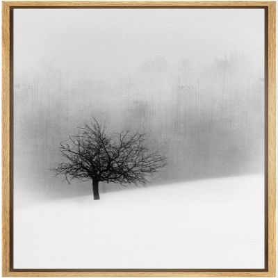 SIGNWIN Framed Canvas Print Wall Art Dark Tree in Winter Snow Forest Nature Wilderness Illustrations Decorative Landscape Rustic Black & White or Living Room, Bedroom, Office - 16"x24" Natural
