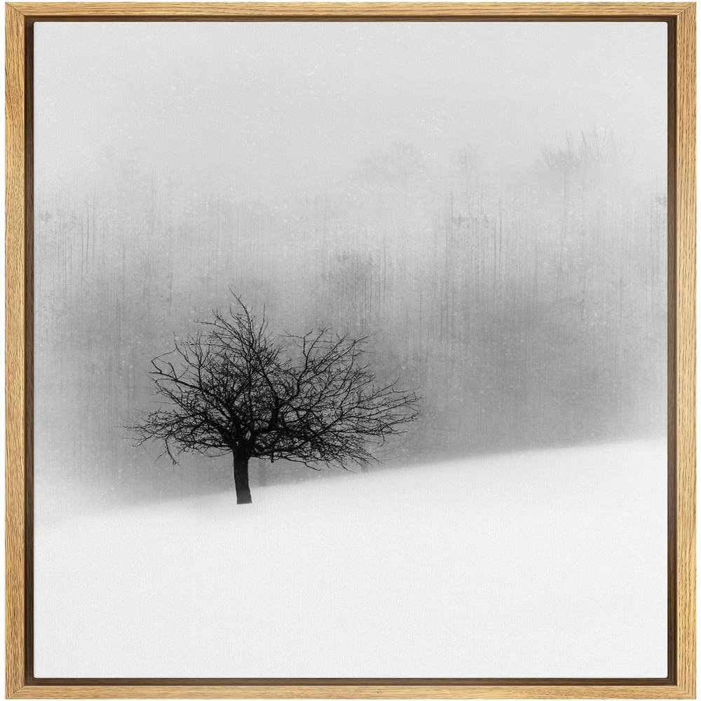 SIGNWIN Framed Canvas Print Wall Art Dark Tree in Winter Snow Forest Nature Wilderness Illustrations Decorative Landscape Rustic Black & White or Living Room, Bedroom, Office - 16"x24" Natural