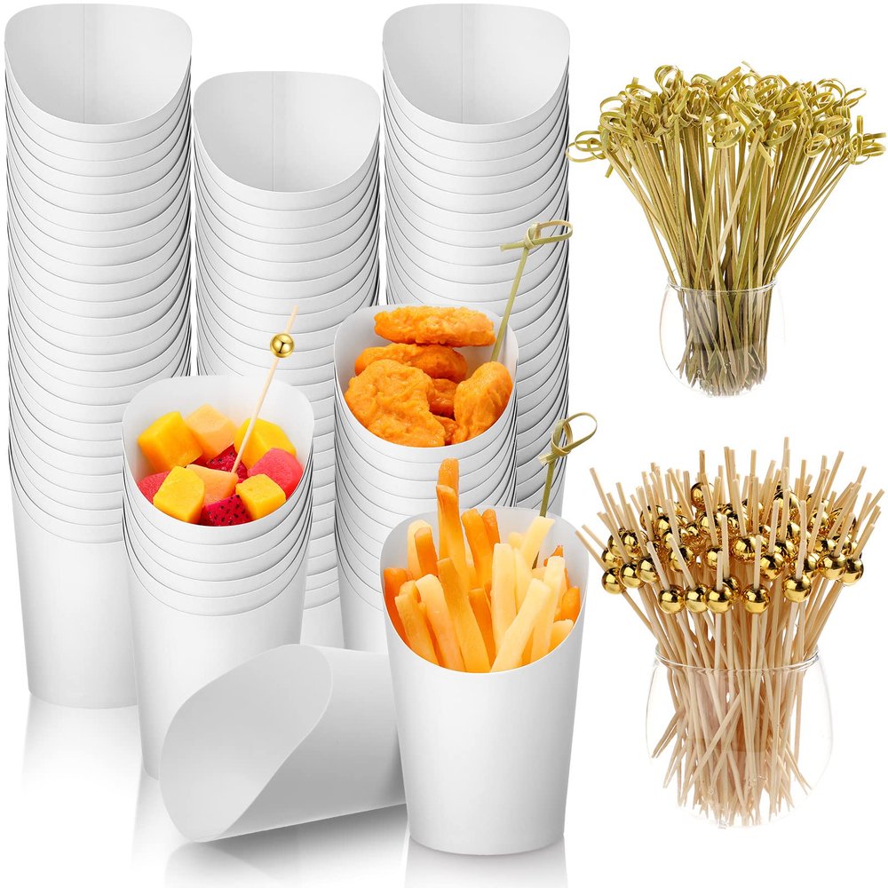 Xinnun 1000 Pcs 12 oz Charcuterie Cups with Cocktail Picks Set 200 Pcs French Fries Cups Disposable Wedding Food Paper Take-out Party 800 Pcs 2 Types Cocktail Picks for Individual Party Serving