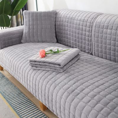 XSlive Flannel Sofa Cover Couch Covers Soft Cozy Plush Plaid Quilted Sectional Couch Cover Anti-Slip Sofa Slipcover for Dogs Cats Pet Love Seat Recliner Cover, 1 Piece (LightGrey,43"x63")
