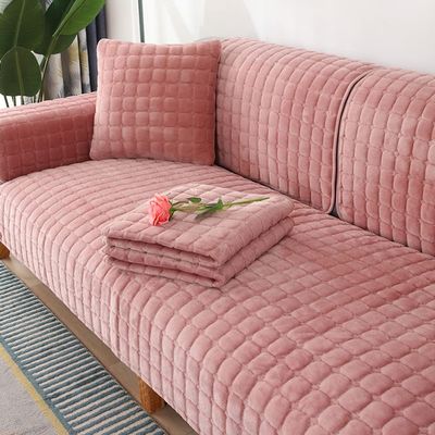 XSlive Flannel Sofa Cover Couch Covers Soft Cozy Plush Plaid Quilted Sectional Couch Cover Anti-Slip Sofa Slipcover for Dogs Cats Pet Armrest Backrest Cover, 1 Piece (Pink,35"x35")