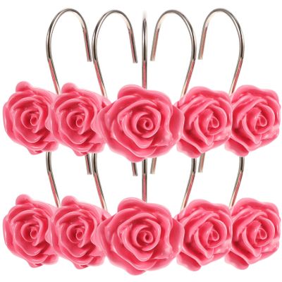 Zerodeko Rose Shower Curtain Hooks 12pcs Single Side Hangers Chrome Decorative Shower Curtain Hooks