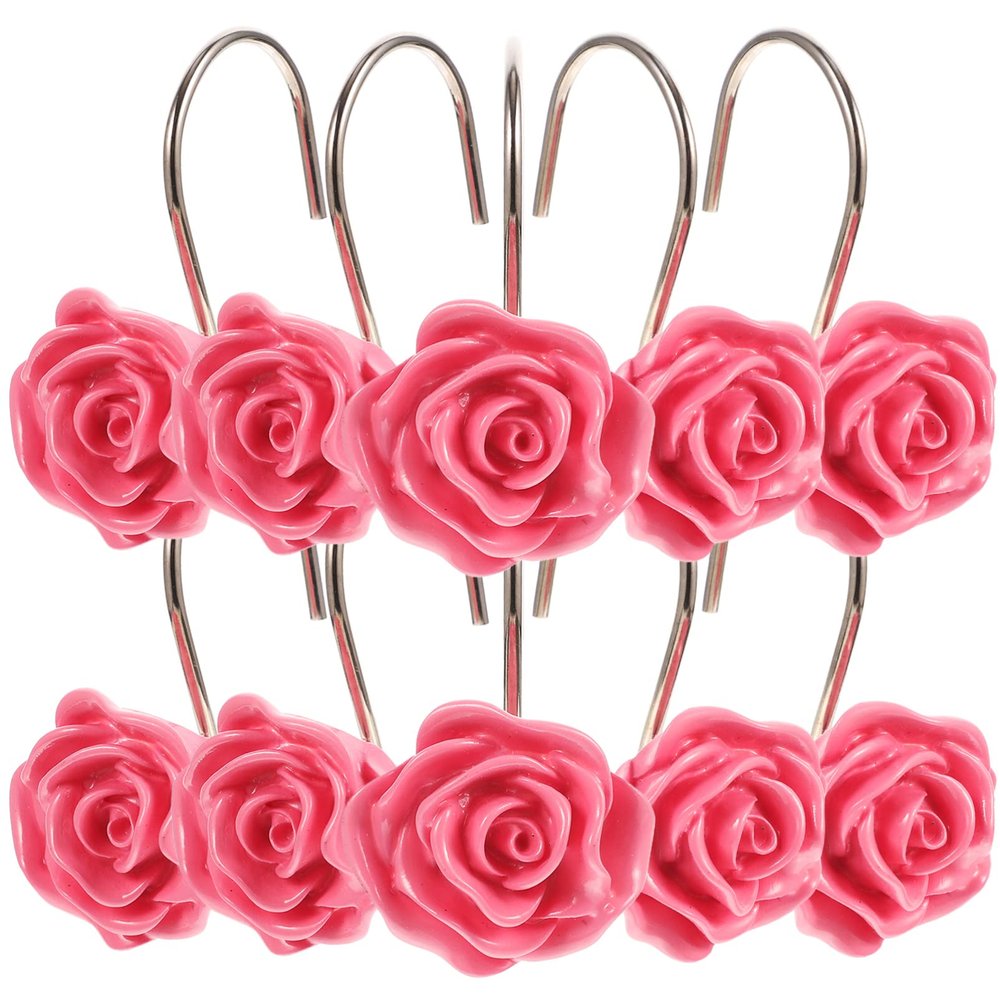 Zerodeko Rose Shower Curtain Hooks 12pcs Single Side Hangers Chrome Decorative Shower Curtain Hooks