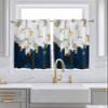 Abstract Navy Blue Kitchen Curtain 45 Inch Length, Small Short Cafe Tiers Curtains Drape, Geometric Modern White Painting Color, 2 Panel Window Treatment Rod Pocket Drapery Panels Curtains 55x45 view 2