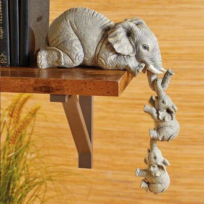 JTZXJJX 3pcs/Set Cute Elephant Decor Statue, Mother and Two Babies Hanging Ornament Figurines for Living Room, Bedroom Home Decor, Hand-Painted Collection Animal Resin Sculpture for Xmas