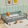 i-POOK Twin Floor Bed for Children, Sturdy Wood Montessori Bed Frame with Wood Slats, Fence & Door, Montessori Floor Bed for Girls and Boys, Gray view 1