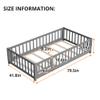 i-POOK Twin Floor Bed for Children, Sturdy Wood Montessori Bed Frame with Wood Slats, Fence & Door, Montessori Floor Bed for Girls and Boys, Gray view 2