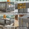 i-POOK Twin Floor Bed for Children, Sturdy Wood Montessori Bed Frame with Wood Slats, Fence & Door, Montessori Floor Bed for Girls and Boys, Gray view 4