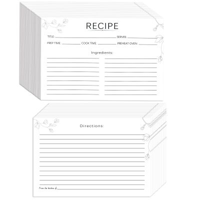 100 Count Blank Recipe Cards - 4x6 Inch White, Double Sided for Bridal Showers, Weddings & Gifts