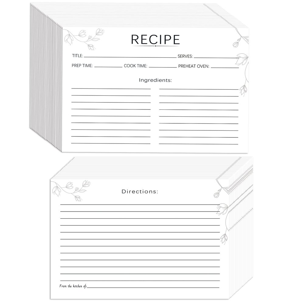 100 Count Blank Recipe Cards - 4x6 Inch White, Double Sided for Bridal Showers, Weddings & Gifts