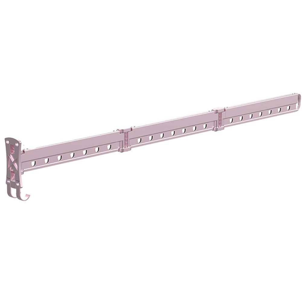 Retractable Wall Mounted Clothes Drying Rack, Strong Load-Bearing Laundry Garment Rack with Hooks, Easy to Install Clothes Drying Rack (Pink Long)