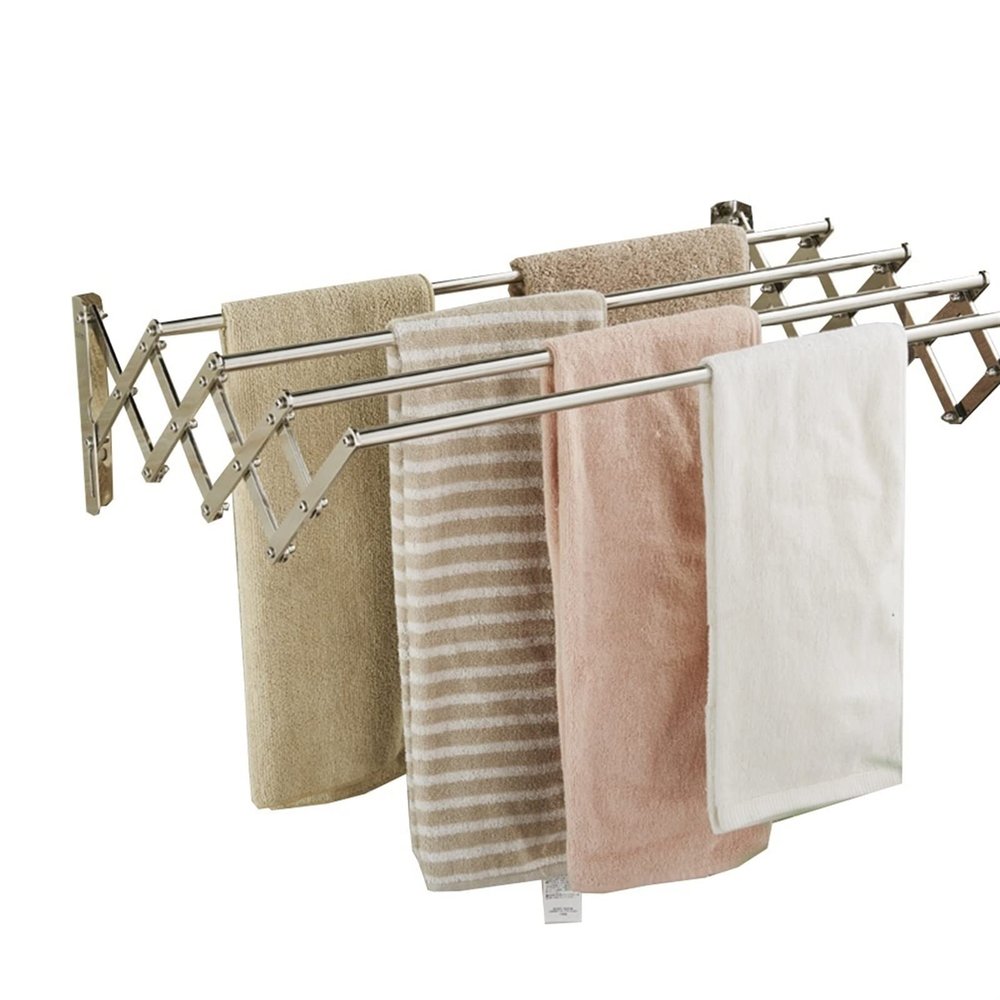 Wall Mounted Drying Rack, Retractable Folding Rustproof Accordion Clothes Dryer, Easy to Install Design Towel Bar (OneColor 75cm)
