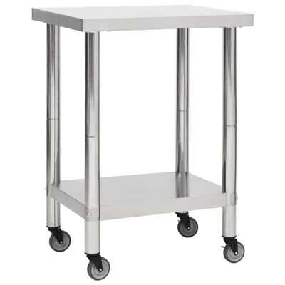 vidaXL Stainless Steel Kitchen Work Table with Wheels - 23.6"x11.8"x33.5" - Durable, and Mobile - Ideal for Kitchen, Restaurant, School, Commercial Workspace - Easy to Clean