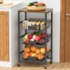 XYZLVSI Kitchen Storage Cart with Wheels, 4-Tier Metal Utility Rolling Cart Fruit Vegetable Storage Basket Pantry Rack with Wood Top & Pull Out Baskets for Kitchen, Livingroom, Diningroom, Office view 1