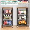 XYZLVSI Kitchen Storage Cart with Wheels, 4-Tier Metal Utility Rolling Cart Fruit Vegetable Storage Basket Pantry Rack with Wood Top & Pull Out Baskets for Kitchen, Livingroom, Diningroom, Office view 2