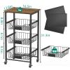 XYZLVSI Kitchen Storage Cart with Wheels, 4-Tier Metal Utility Rolling Cart Fruit Vegetable Storage Basket Pantry Rack with Wood Top & Pull Out Baskets for Kitchen, Livingroom, Diningroom, Office view 4