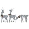 vidaXL Silver Christmas Reindeer Family Decoration with Red Bows and Cold White Lights - Fabric and Steel Christmas Ornaments view 1