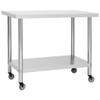 vidaXL Stainless Steel Kitchen Work Table with Wheels and Storage Rack - Moveable, Durable, and Easy-to-Clean, 39.4"x11.8"x33.5" Ideal for Food Prep and Serving view 1