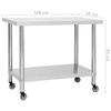 vidaXL Stainless Steel Kitchen Work Table with Wheels and Storage Rack - Moveable, Durable, and Easy-to-Clean, 39.4"x11.8"x33.5" Ideal for Food Prep and Serving view 2