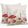 Retro Mushroom Waterproof Outdoor Throw Pillow Covers 20''x20'' Pack 2, Pillow Cases Throw Cushion Cover with Zipper Boho Butterflies Botanical Floral Wildflowers Green Leaves Pillowcase for Sofa view 1
