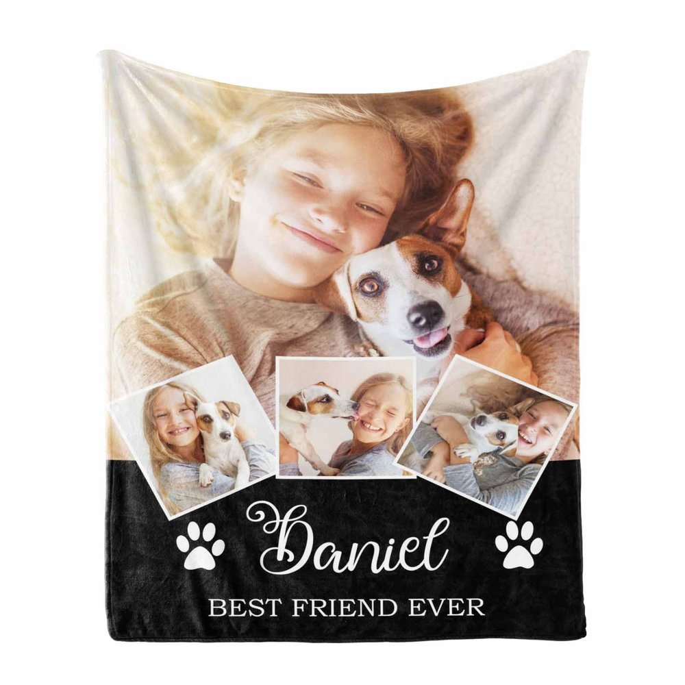 MyPupSocks Customized Photo/Name Collage Blanket - Upload Your Own Photo with Your Pet, Personalized Throw Blanket Gift for Pet Lovers - 60"x80", Made in USA