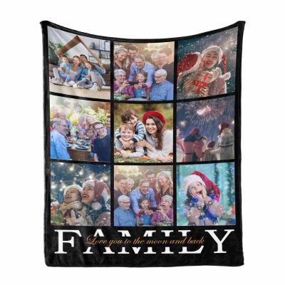 Personalized Family Photo Collage Blanket Customized Throw Blanket for Family's Birthday Upload Your Own Picture, Soft Throws 60"x80"