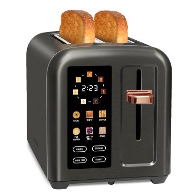 SEEDEEM Toaster 2 Slice, Touch Control Stainless Toaster LCD Display, 50% Faster Heating Speed, 1.4'' Wide Slots, More Timer Functions, Removable Crumb Tray, 1350W, Dark Metallic