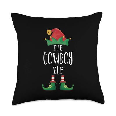 Cowboy Elf Shirt Family Matching Pajamas Group Christmas Elf Throw Pillow