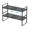 Redrubbit Expandable Cabinet Storage Shelf, Adjustable Height Steel Metal Kitchen Counter Organizers Shelves Spice Rack for Kitchen Pantry Bathroom Cupboard Desk Home Office, Black-2 Pack view 1