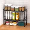 Redrubbit Expandable Cabinet Storage Shelf, Adjustable Height Steel Metal Kitchen Counter Organizers Shelves Spice Rack for Kitchen Pantry Bathroom Cupboard Desk Home Office, Black-2 Pack view 2