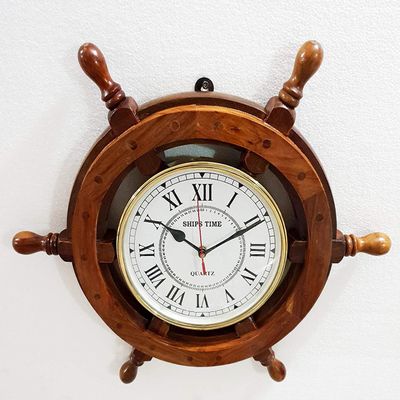 Antique Marine 18" Wooden Ship Wheel Clock Nautical Wall Clock Home Decor