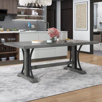 78" Farmhouse Dining Table, Wooden Rectangular Kitchen Table for 8, Dining Room Table with Rubber Wood Leg, Easy Assembly, for Living Room, Dining Room, Home and Office