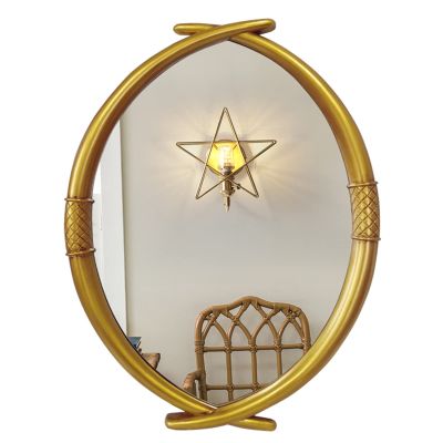 60x80cm Wall Mounted Mirror, Antique Design, PU/Polyurethane, Bathroom Mirror, HD Makeup Mirror, European Style (Color : Antique Gold, Size : 60X80cm)